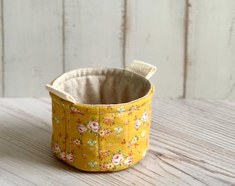 Small Fabric Cup Rustic Yellow Floral Little Fabric Basket Bucket