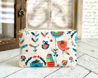 Flat Coin Purse Colorful Floral Cute Coin Pouch Change Purse Small Card Holder Zipper Pouch