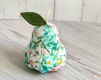 Farmhouse Pear Blue Floral Pear Fall Decor Pincushion
