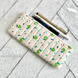 Quilted Pencil Case Green Apples Pencil Pouch Students Back to School image 1
