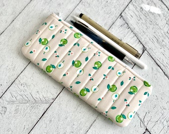 Quilted Pencil Case Green Apples Pencil Pouch Students Back to School