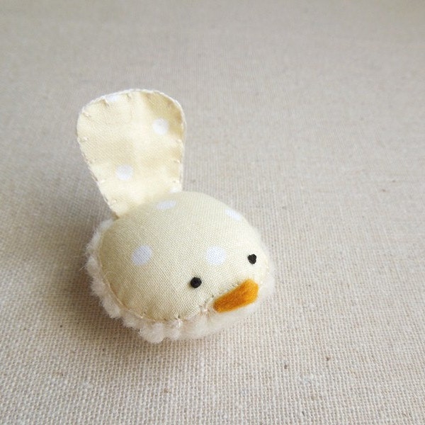 Handmade Decorative Wren Bird in Butter Yellow and White Polka Dot