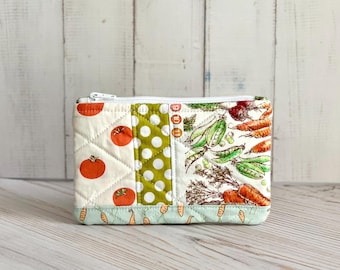 Flat Coin Purse Quilted Patchwork Veggies Pouch Change Purse Small Card Holder