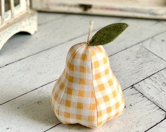 Decorative Pear Yellow Plaid Pear Fall Decor Pincushion