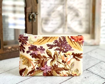 Flat Coin Purse Brown Floral Cute Coin Pouch Change Purse Small Card Holder Zipper Pouch