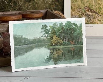 River Painting Original Art Woodland Watercolor 6x4 Home Decor