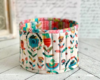 Large Quilted Fabric Bucket Floral Fabric Basket Bucket