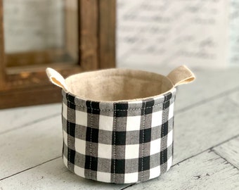 Small Fabric Cup Cute Quilted Black and White Plaid Little Fabric Basket Bucket