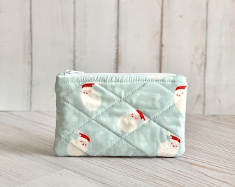 Flat Coin Purse Quilted Santa Claus Christmas Pouch Change Purse Small Card Holder