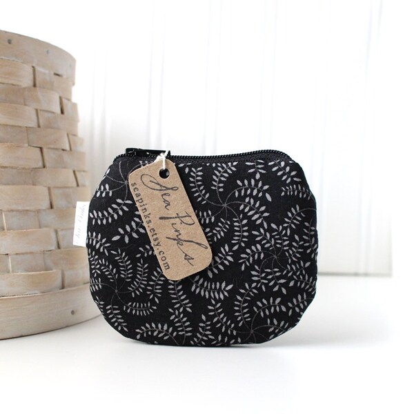 Cute Black Floral Coin Purse Small Zipper Pouch Black Change Purse