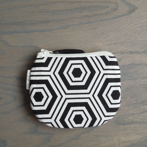 Geometric Black and White Coin Purse Small Zipper Pouch