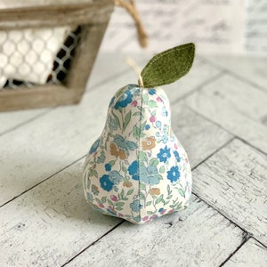 Decorative Pear Blue Floral Pear Pincushion Felt Embroidered Leaf