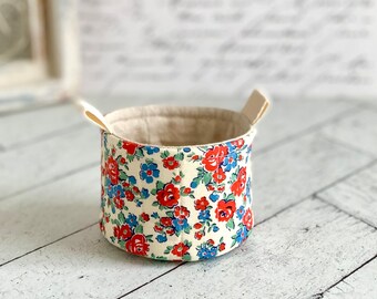 Small Fabric Cup Cute Red and Blue Floral Little Fabric Basket Bucket