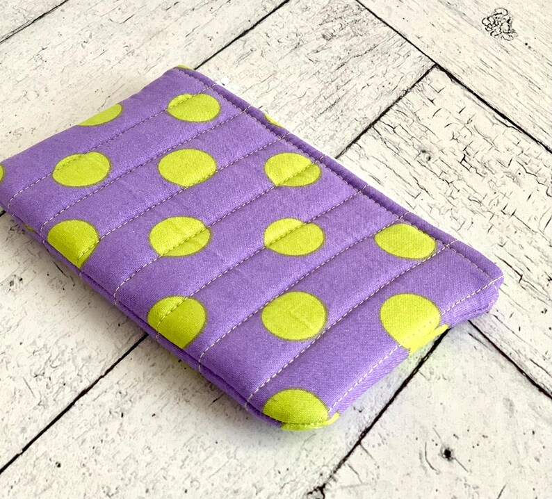 Quilted Coin Purse Purple and Green Polka Dot Cute Coin Pouch Change Purse Small Card Holder Zipper Pouch image 2