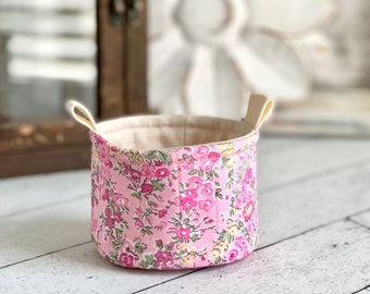 Small Quilted Fabric Cup Cute Pink Floral Little Fabric Basket Bucket