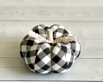 Pumpkin Pincushion Rustic Black and White Plaid Pumpkin