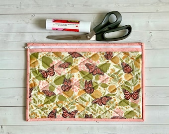 Large Vinyl Sewing Project Bag Monarch Butterflies Window Zipper Pouch