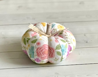 Floral Cotton Pumpkin Pincushion – Cottagecore Sewing Decor