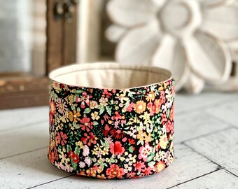 Medium Fabric Cup Red and Black Floral Basket Bucket