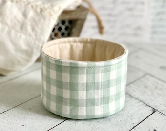 Medium Fabric Cup Mint Plaid Basket Bucket