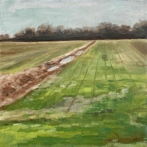 Triste Landschaft Original Ölgemälde Original Art Kleiner Bauernhof Feld Gemälde Wandkunst