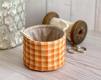 Small Fabric Cup Rustic Orange Plaid Little Fabric Basket Bucket