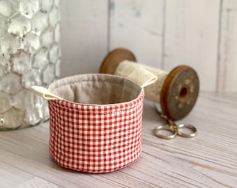 Small Fabric Cup Rustic Red Plaid Little Fabric Basket Bucket