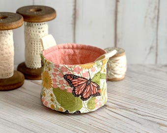Small Fabric Storage Basket: Butterflies  Print, Desk Organizer Bucket
