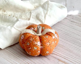 Pumpkin Pincushion Orange and Pink Floral Pumpkin Decor