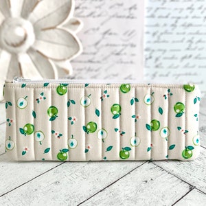 Quilted Pencil Case Green Apples Pencil Pouch Students Back to School image 2
