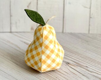 Farmhouse Pear Yellow Gingham Plaid Pear Fall Decor Pincushion