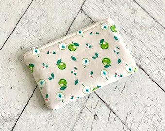 Flat Coin Purse Cute Green Apples Cute Coin Pouch Change Purse Small Card Holder Zipper Pouch