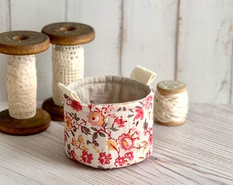 Small Fabric Cup Rustic Pink Floral Little Fabric Basket Bucket
