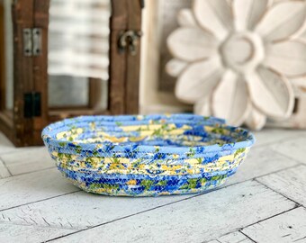 Small Rope Bowl Blue and Yellow Rope Basket Trinket Bowl