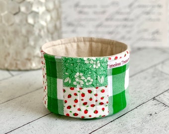 Medium Fabric Cup Patchwork Strawberries Fabric Basket Bucket