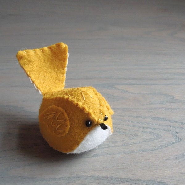 Handmade Felt Bird Mustard Yellow Embroidered Wool Felt Bird