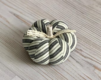 Pumpkin Pincushion Halloween Black and White Striped Pumpkin