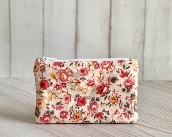 Flat Coin Purse Quilted Pink Floral Pouch Change Purse Small Card Holder