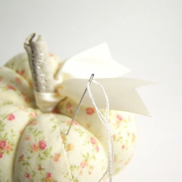 Pumpkin Pincushion in Country Flowers