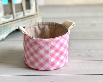Small Fabric Cup Pink Gingham Little Fabric Basket Bucket