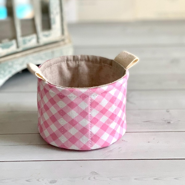 Small Fabric Cup Pink Gingham Little Fabric Basket Bucket