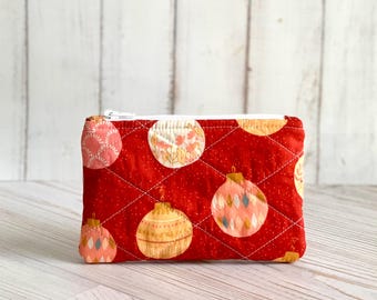 Flat Coin Purse Quilted Christmas Ornaments Pouch Change Purse Small Card Holder
