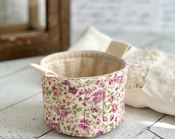 Small Fabric Cup Cute Purple Floral Little Fabric Basket Bucket