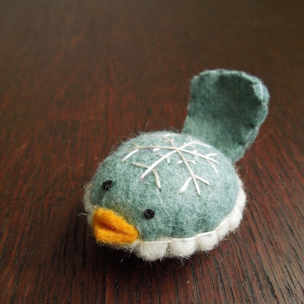 Small Teal Snowflake Wren Decorative Felt Bird