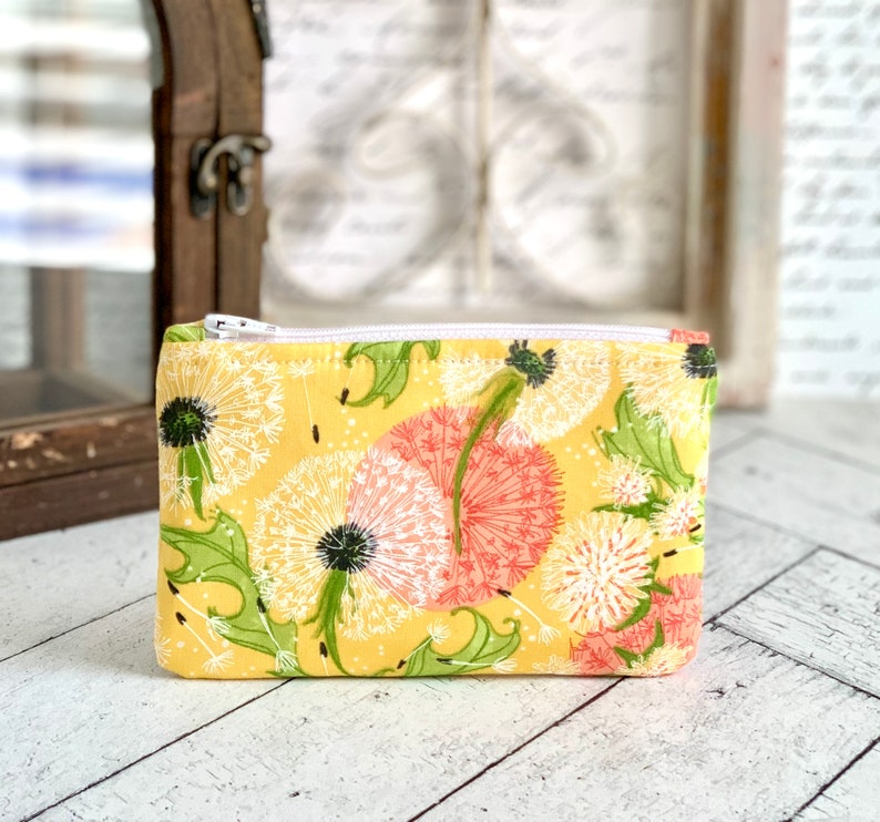 Flat Coin Purse Dandelions Cute Coin Pouch Change Purse Small Card Holder Zipper Pouch image 1