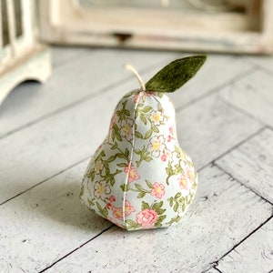 Decorative Pear Rustic Blue Floral Pear Pincushion Country Chic Felt Leaf