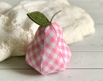 Farmhouse Pear Pink Plaid Pear Fall Decor Pincushion