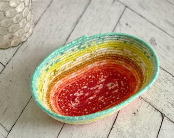 Small Rope Bowl Red and Green Rope Basket Trinket Bowl