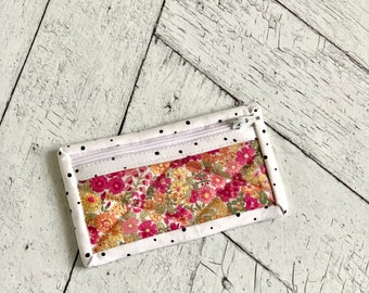 Small Vinyl Coin Purse Pink Floral Vinyl Zipper Pouch Small Card Holder