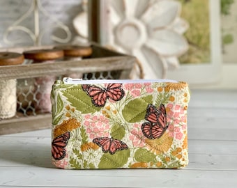 Flat Coin Purse Quilted Butterflies Pouch Change Purse Small Card Holder
